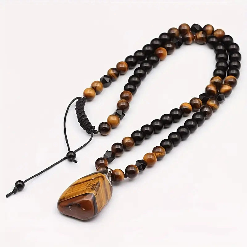 🔥 50 % DE RÉDUCTION ! 🦁 Collier de perles « œil-de-tigre » pour homme ✨ Pierre naturelle, design élégant et cadeau idéal pour les hommes