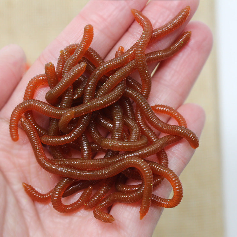 🎣 PROMO FLASH : 50% DE RÉDUCTION ! Leurres Souples Imitation Vers de Terre Parfumés à la Crevette – 8 cm, Rouge & Marron for Pêche en Rivière ou Mer ✨