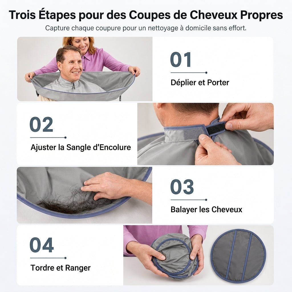✂️ 50 % DE RÉDUCTION EN CE MOMENT ! ✨ Cape de coupe avec récupérateur de cheveux – Empêche les cheveux coupés de tomber sur les vêtements et le sol
