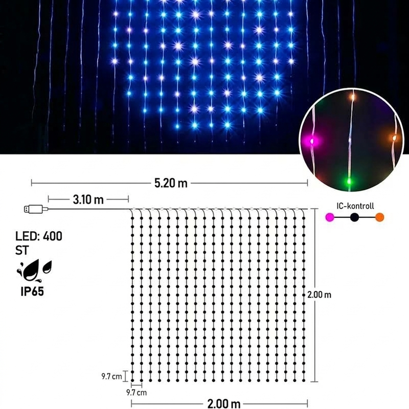 đ 50% DE RĂDUCTION! âš Guirlande LED rideau â Ătanche, intĂ©rieur & extĂ©rieur âš