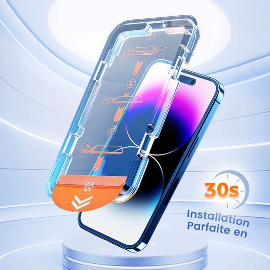 Protection d'écran en verre trempé 4K HD/Anti-Peeping avec élimination automatique de la poussière pour iPhone