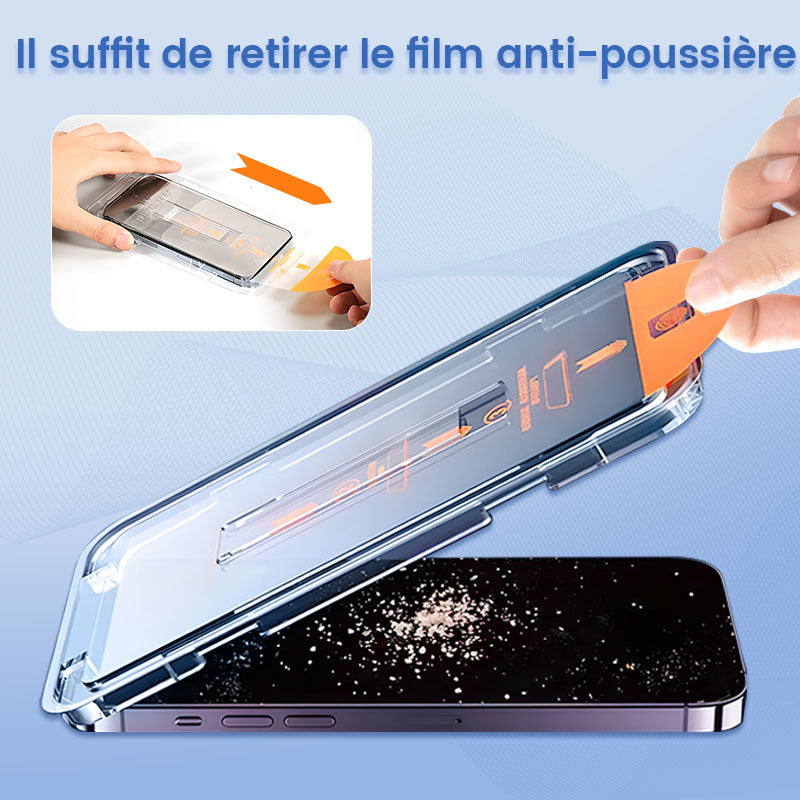 Protection d'écran en verre trempé 4K HD/Anti-Peeping avec élimination automatique de la poussière pour iPhone