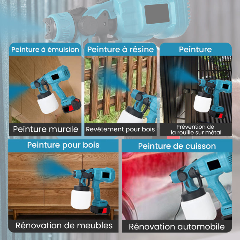 Pistolet à peinture électrique sans fil ⚡ 800 ml/minute pour une pulvérisation continue 💪 Rechargeable, sans fil, pulvérisation sous tous les angles sans fuites. Idéal pour les meubles, les clôtures et les murs 🏠