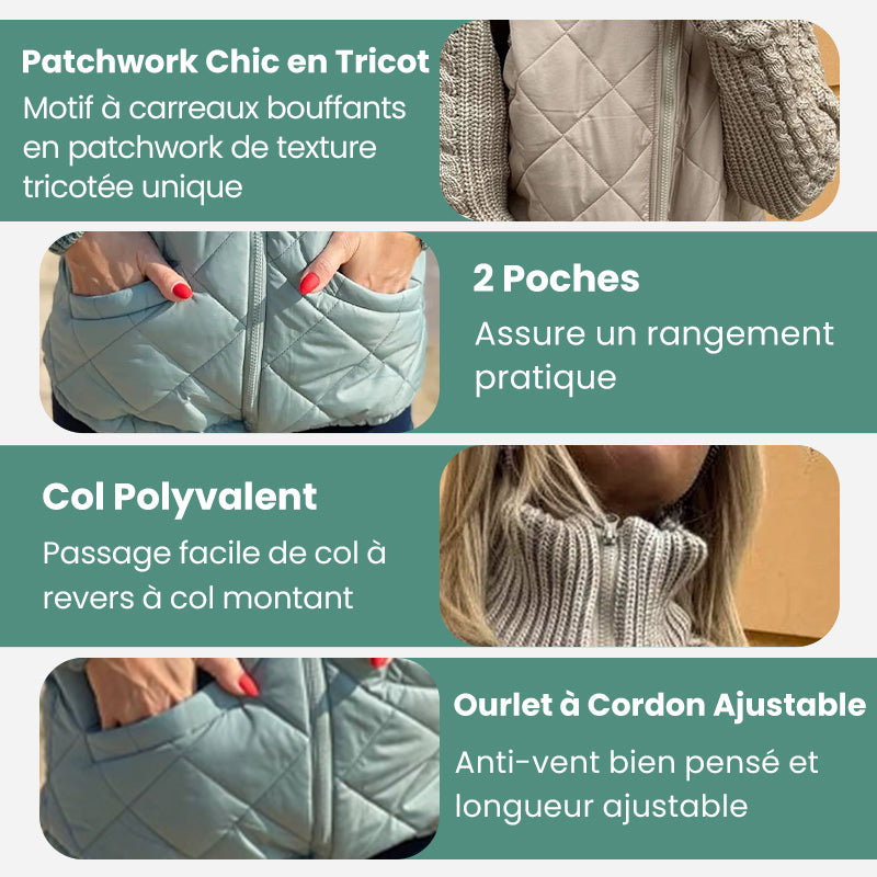 ❄️Promotions automne et hiver🍂Doudoune Tricotée en Patchwork pour Femmes