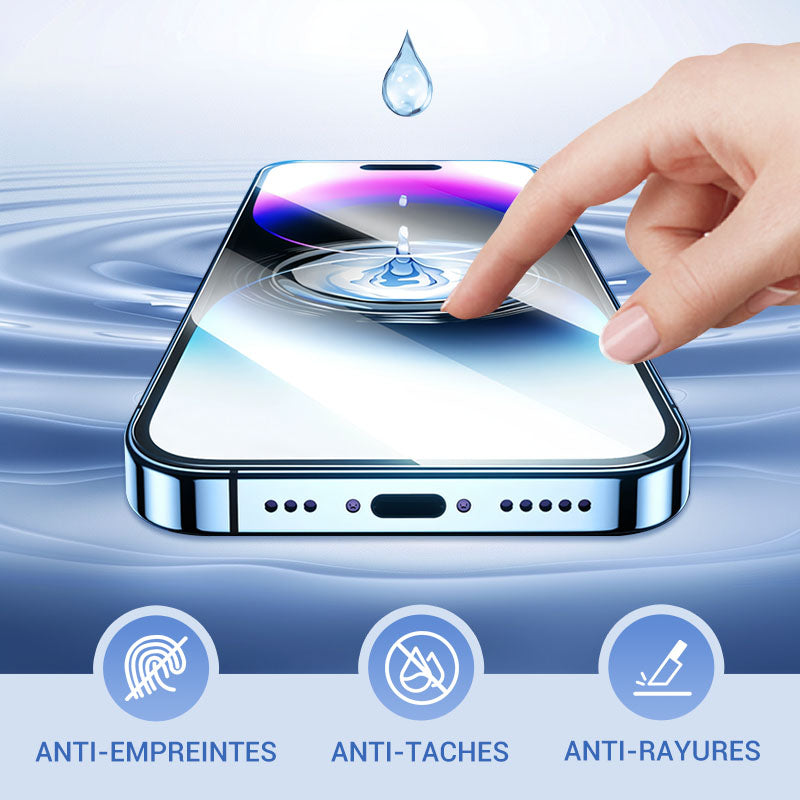 Protection d'écran en verre trempé 4K HD/Anti-Peeping avec élimination automatique de la poussière pour iPhone