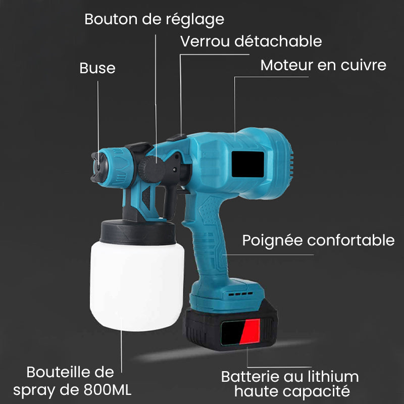 Pistolet à peinture électrique sans fil ⚡ 800 ml/minute pour une pulvérisation continue 💪 Rechargeable, sans fil, pulvérisation sous tous les angles sans fuites. Idéal pour les meubles, les clôtures et les murs 🏠