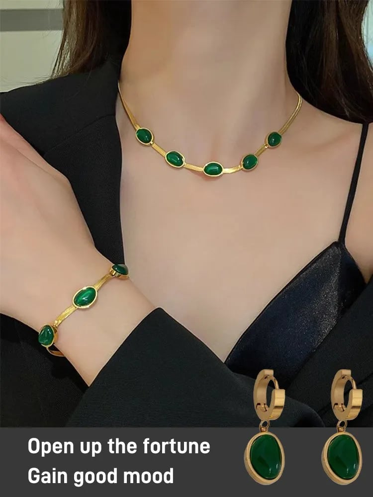 📿50 % de réduction💍Collier Emeraude Boucles d'oreilles Bracelet