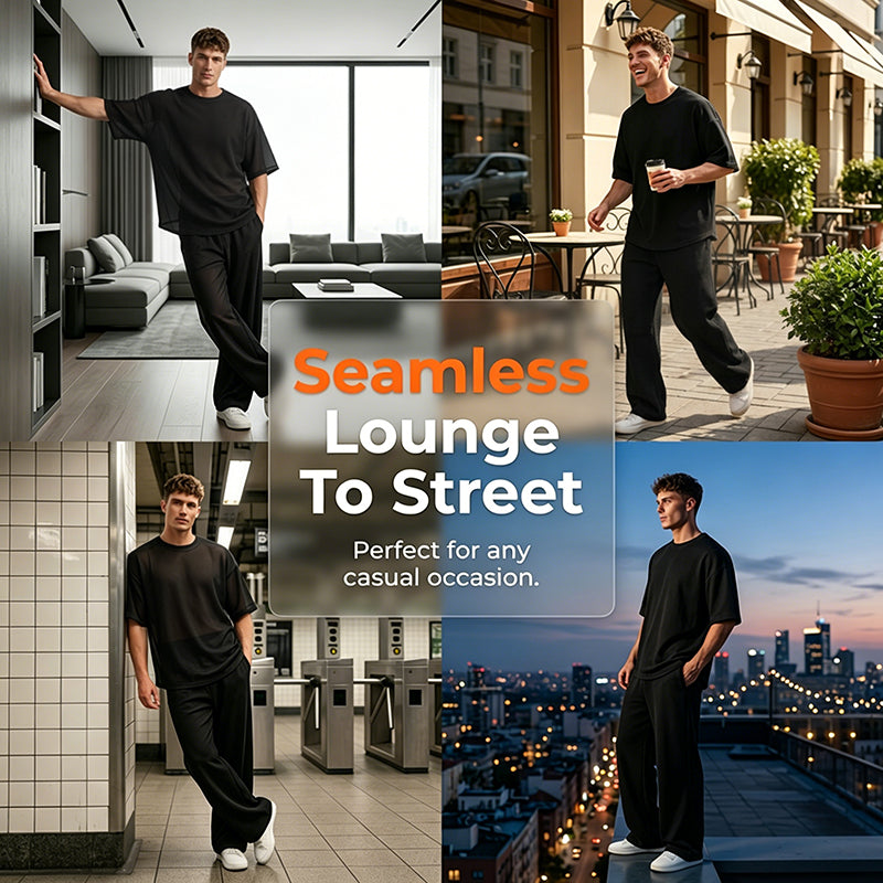 💯50 % DE RÉDUCTION ! 💯Ensemble 2 pièces comprenant un t-shirt et un pantalon à jambes larges pour homme