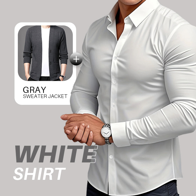 🔈🔈55% de réduction🔥Chemises boutonnées à manches longues et revers de couleur unie pour hommes