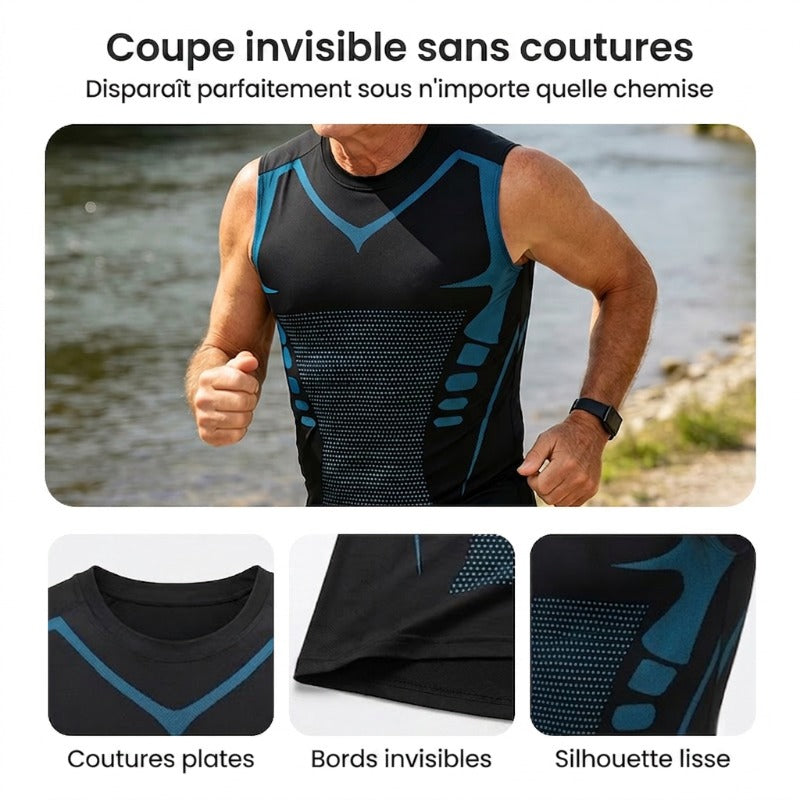 🔥 50 % DE RÉDUCTION ! 💪 Gilet Ionic Shaping – Compression et refroidissement – Remodelage du corps – Sans manches – Invisible sous les vêtements 🕶️