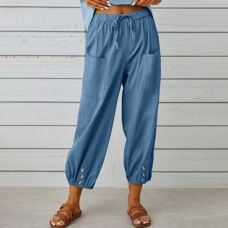 💓60 % DE RÉDUCTION !💞 Pantalon large à jambes droites pour femme – Coton et lin respirants, coupe flatteuse et poches pratiques 👖