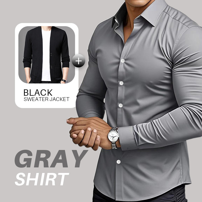 🔈🔈55% de réduction🔥Chemises boutonnées à manches longues et revers de couleur unie pour hommes