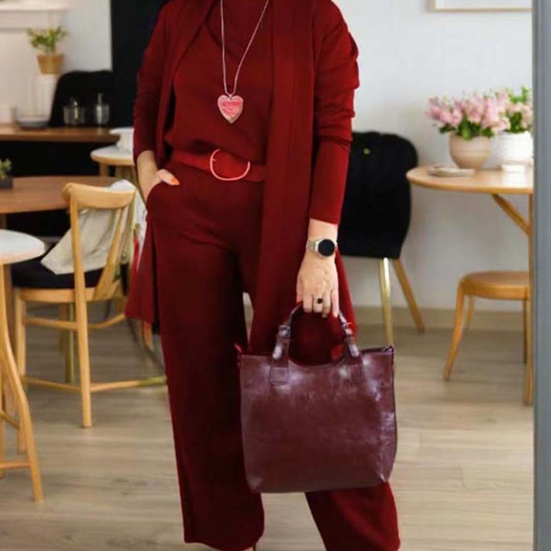 🍂Soldes d'automne🍂Elegant 3-piece set including long cardigan, top and pants💞