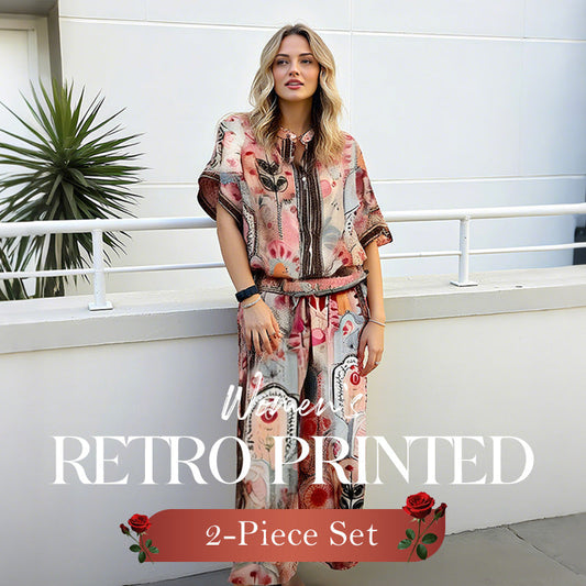 Ensemble 2 pièces haut imprimé et pantalon large pour femme