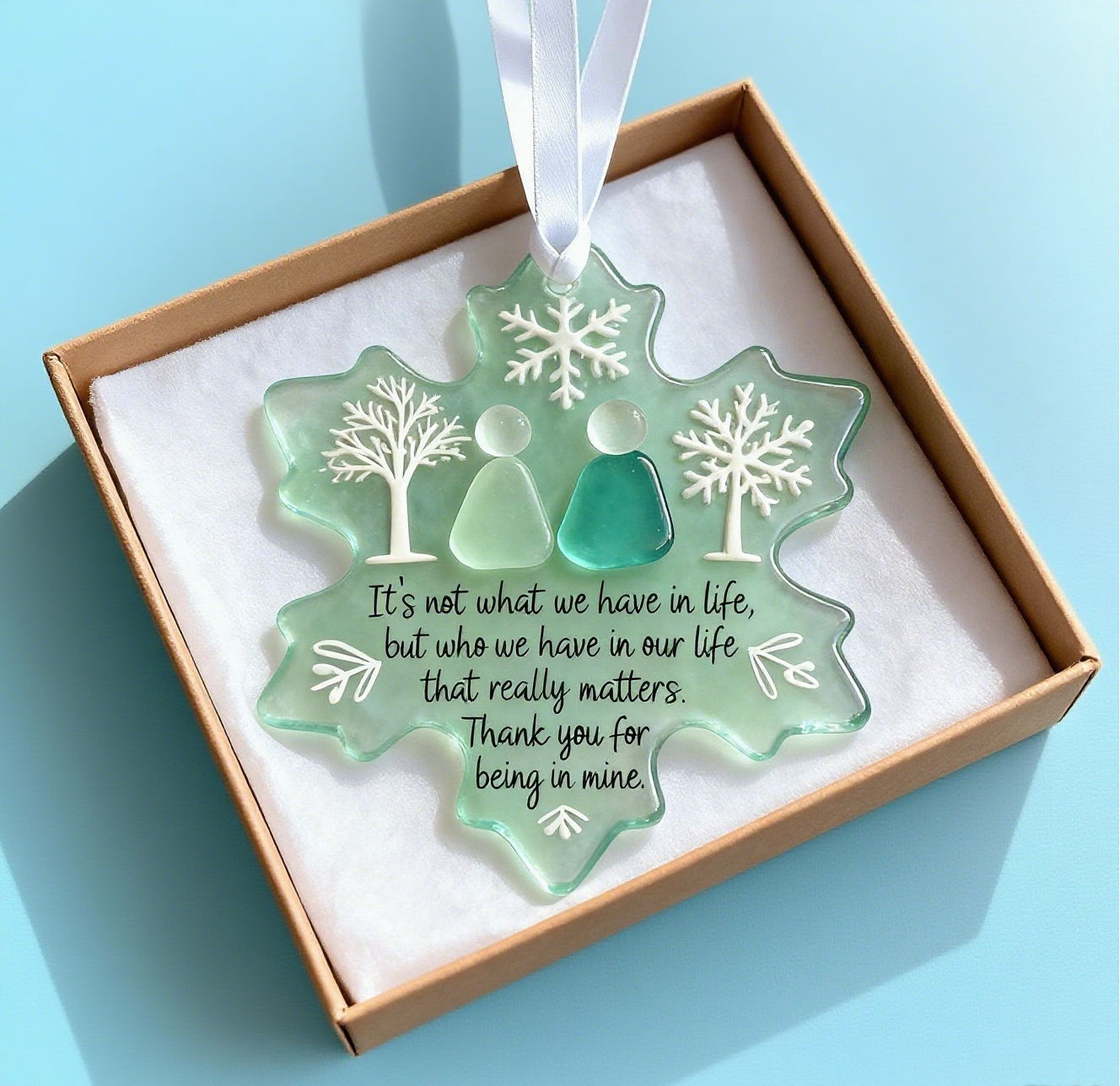 🌊 Décoration d’Amitié en Verre Marin en Forme de Flocon de Neige ❄✨ Façonnée par la nature & fabriquée à la main !