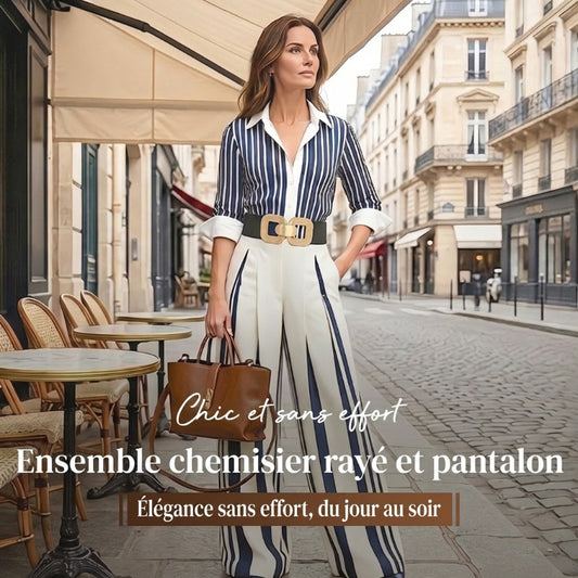 🎁Nouveautés à -60%💥Ensemble chemise rayée et pantalon large – confortable et élégant au quotidien
