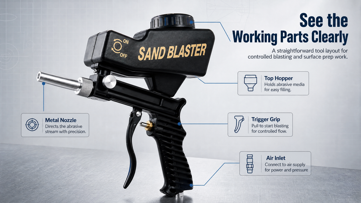 🚀 Pistolet de sablage pneumatique portable – Outil pour le dégrossissage, le polissage et la finition