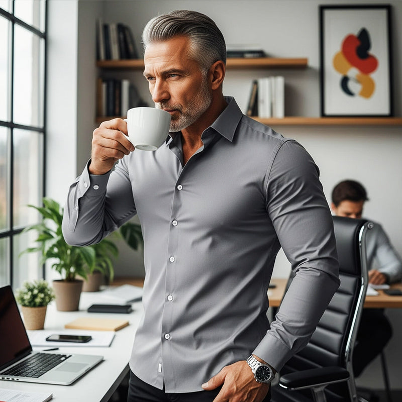 🔈🔈55% de réduction🔥Chemises boutonnées à manches longues et revers de couleur unie pour hommes