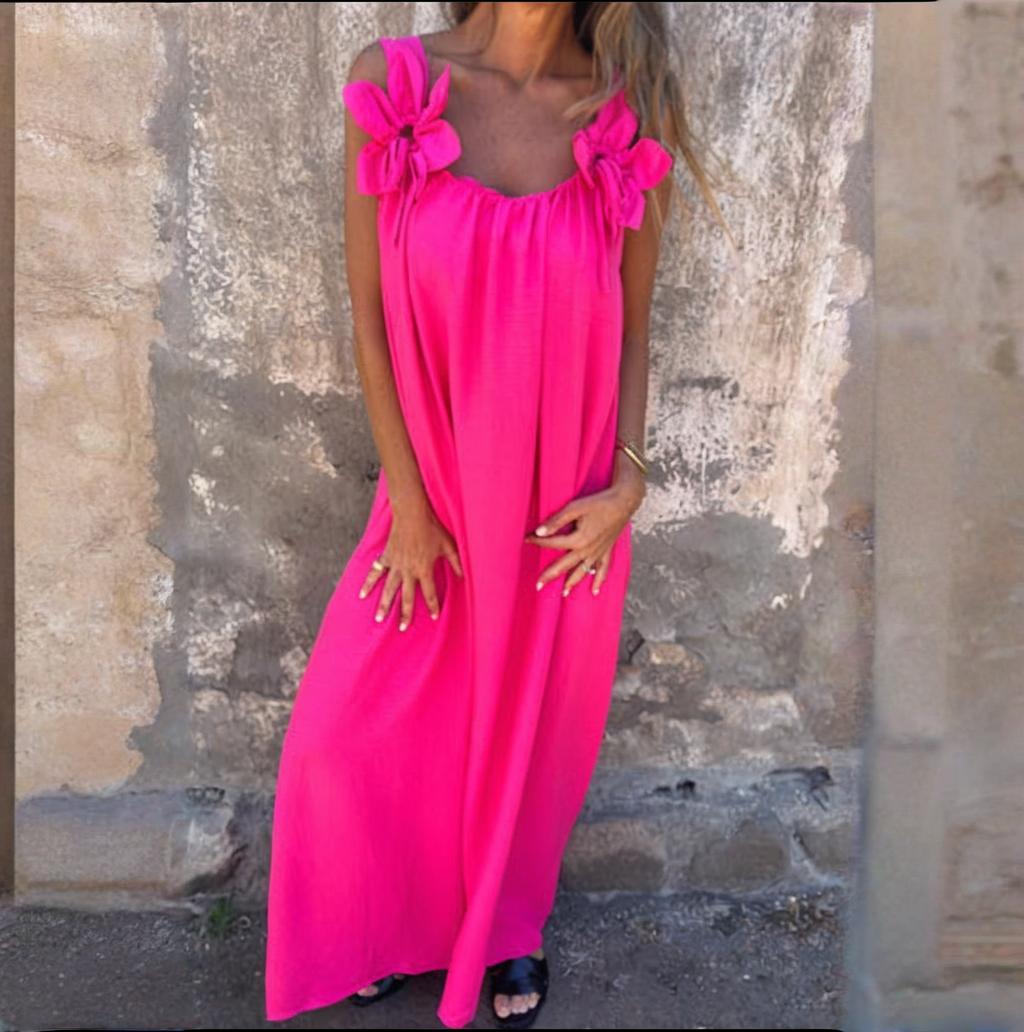 💕Printemps -53% de réduction💕Robe de couleur unie pour femme avec motif floral et encolure en U