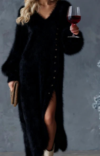 ✨60 % DE RÉDUCTION✨💃 Élégante robe en peluche de haute qualité pour femmes, avec fente sur le côté ✨