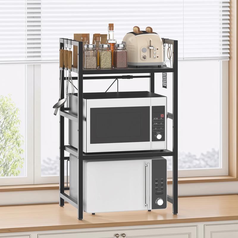 🧰 50 % DE RÉDUCTION ! 🍳 Étagère extensible pour micro-ondes – Réglable, capacité de charge de 75 kg et équipée de crochets – Idéale pour la cuisine, le garde-manger et l'atelier 🏠