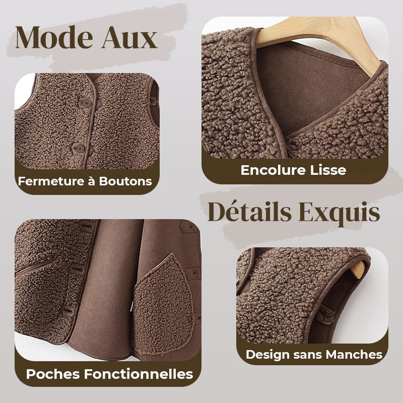 Gilet Court Chaud à Boutons pour Femme en Automne