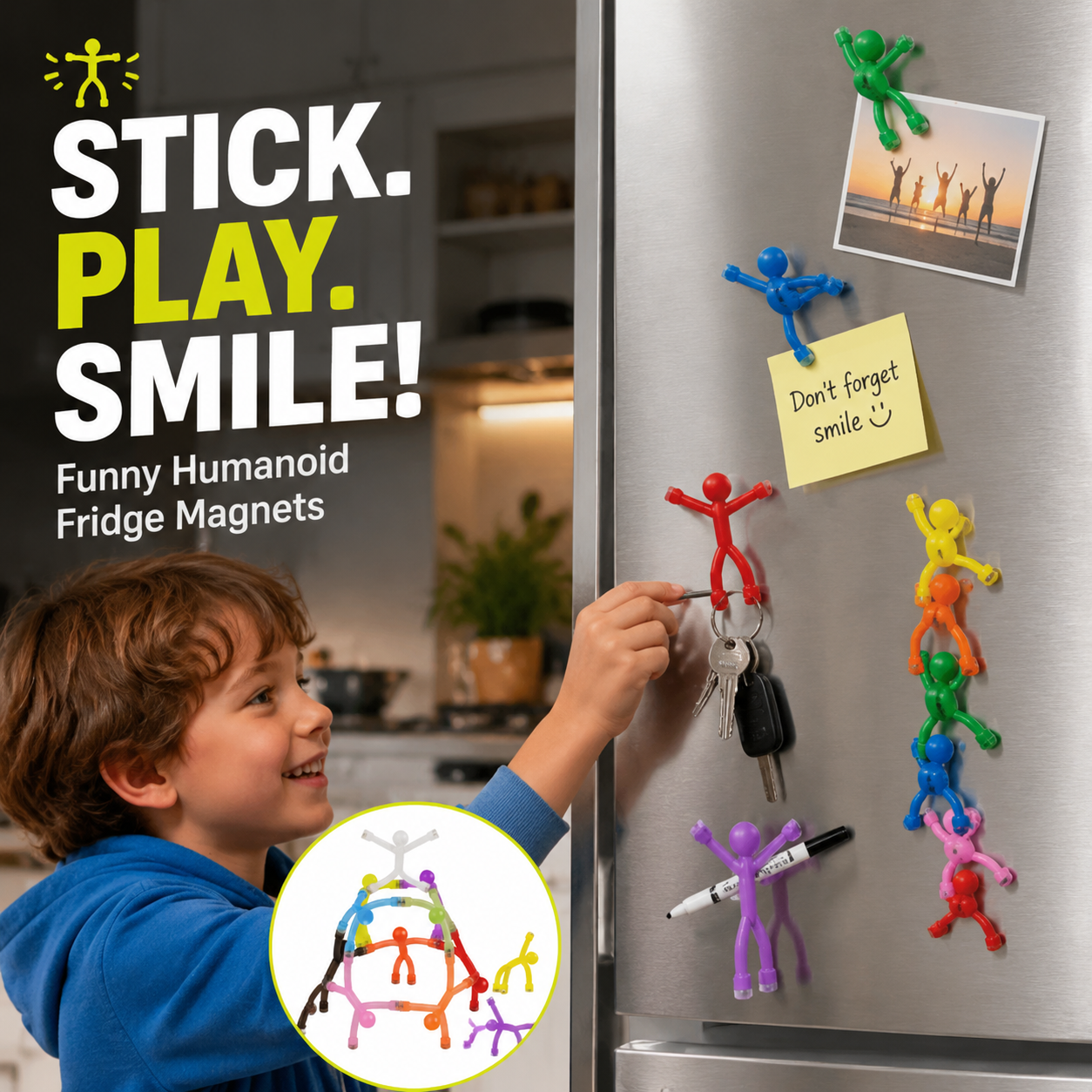 🔥50 % DE RÉDUCTION🧲 Petits bonhommes magnétiques créatifs | Fixation magnétique puissante · Articulations mobiles · Anti-stress | Pour le réfrigérateur, le bureau ou le rangement