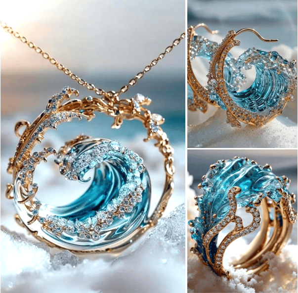 🔥Vente directe d'usine🌊Ensemble élégant de boucles d'oreilles, collier et bague bleus
