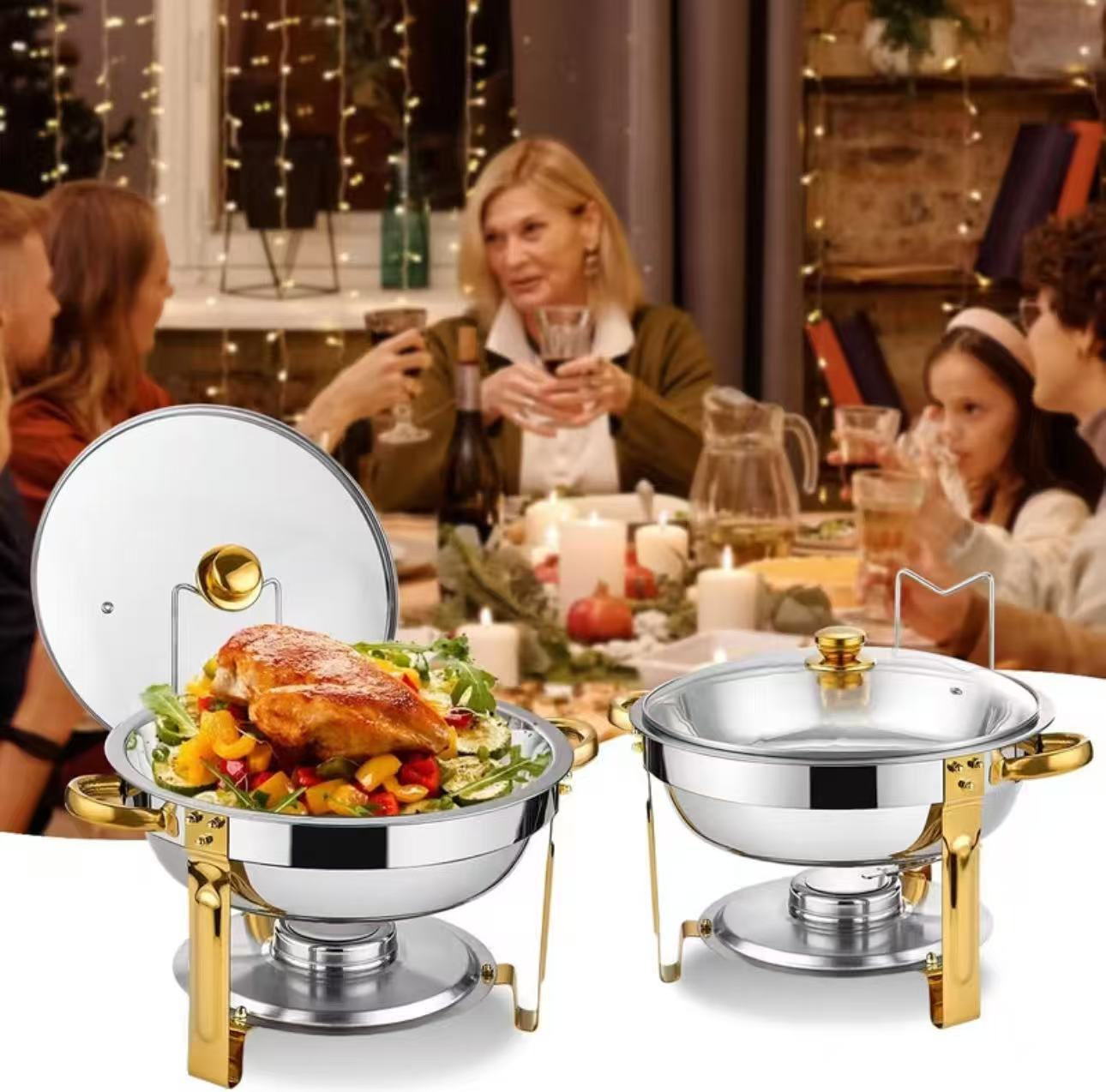 Ensemble de plats chauffants dorés en acier inoxydable