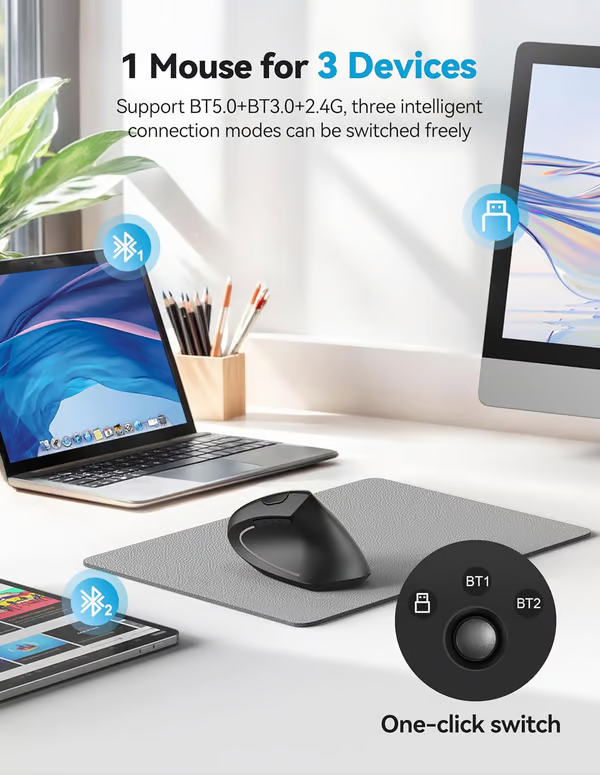 🖱Souris optique verticale ergonomique sans fil rechargeable par USB(🔥50% de réduction)