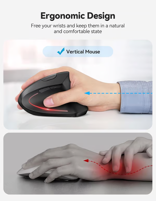 🖱Souris optique verticale ergonomique sans fil rechargeable par USB(🔥50% de réduction)