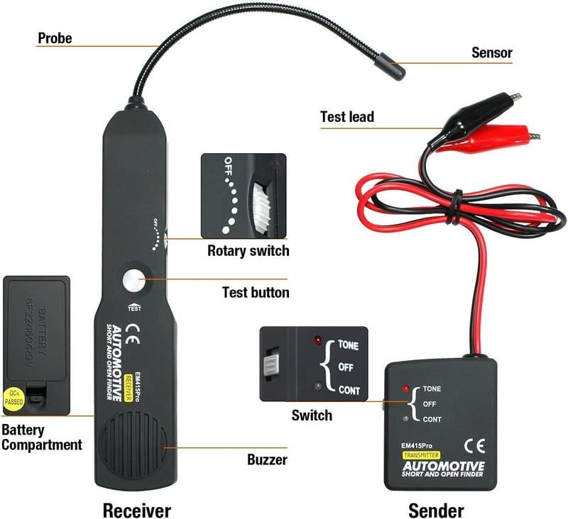 📢DERNIER JOUR DE VENTE - 60% DE RÉDUCTION💥 EM415 Détecteur de circuit ouvert et court pour automobile - Sonde DC & générateur de tonalité pour la recherche de pannes (jusqu'à 42V)