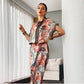 Ensemble 2 pièces haut imprimé et pantalon large pour femme