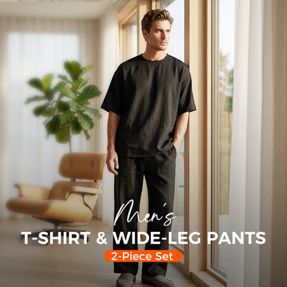 💯50 % DE RÉDUCTION ! 💯Ensemble 2 pièces comprenant un t-shirt et un pantalon à jambes larges pour homme