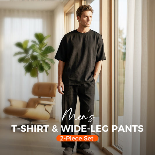 💯50 % DE RÉDUCTION ! 💯Ensemble 2 pièces comprenant un t-shirt et un pantalon à jambes larges pour homme