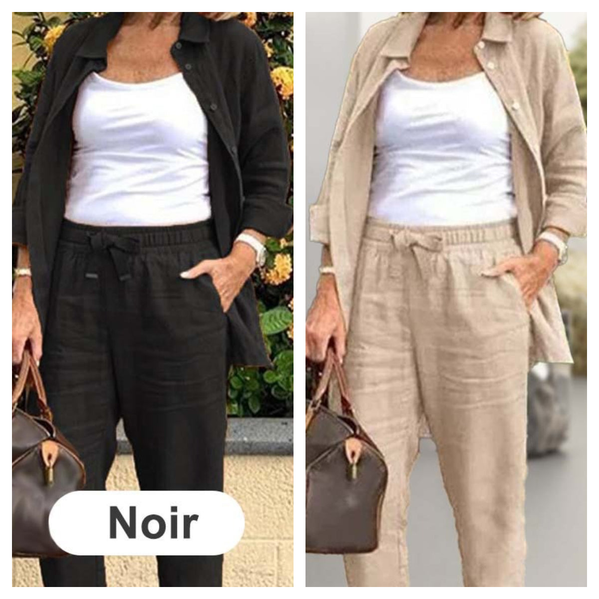 🔥Vente chaude-50% de réduction🎀Ensemble Chemisier à Manches Longues et Pantalon en Coton et Lin pour Femmes