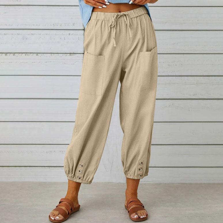 💓60 % DE RÉDUCTION !💞 Pantalon large à jambes droites pour femme – Coton et lin respirants, coupe flatteuse et poches pratiques 👖