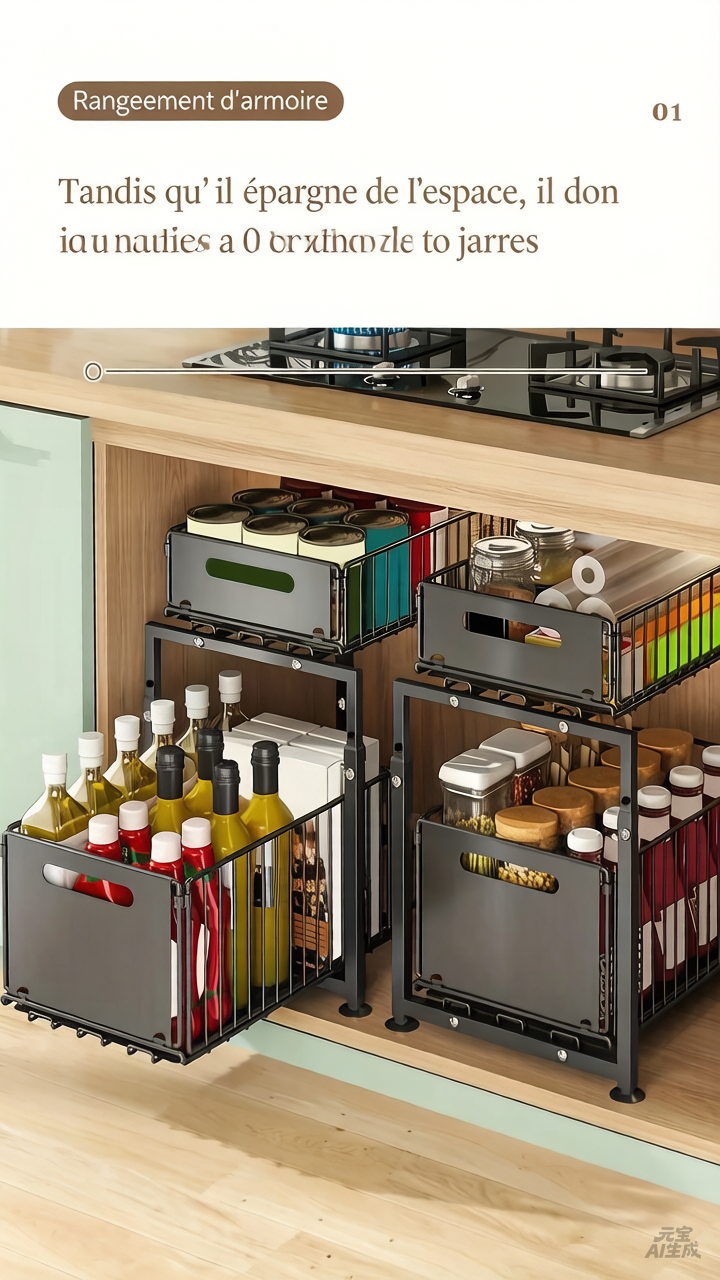 💪🥫 PROMO FLASH 50% ! Étagère Double Coulissante Organisateur de Placard – 5 Hauteurs Réglables, 2 Plateaux, Acier Carbone, Grande Capacité, Sans Installation ✨