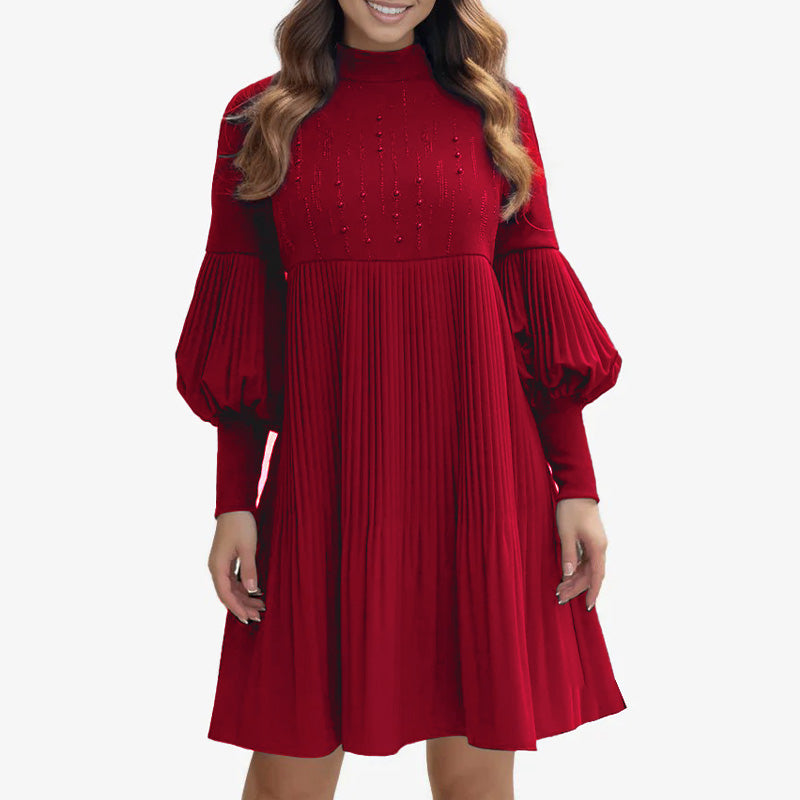 Robe Noire Plissée Élégante avec Manches Lanternes pour Femmes 👗