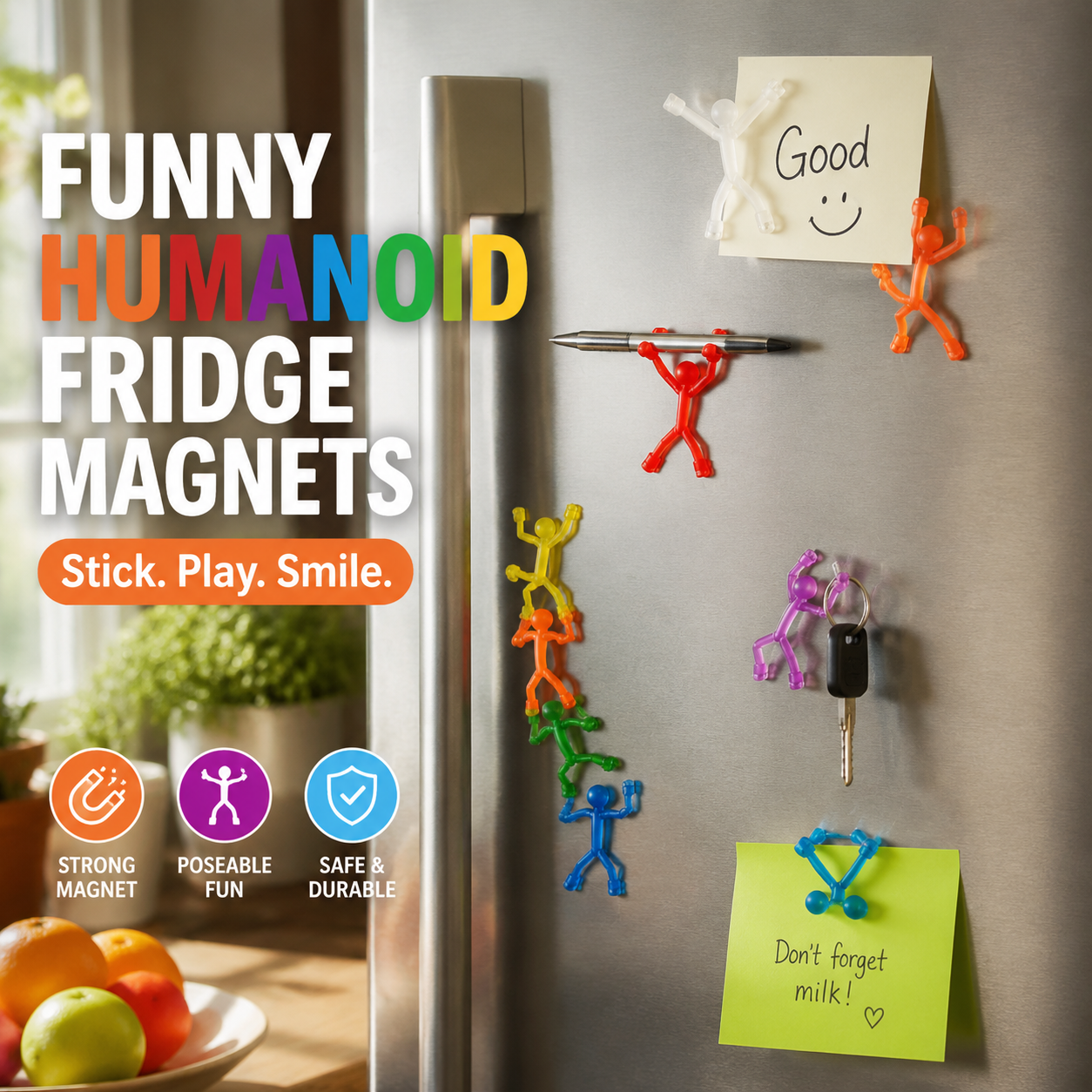 🔥50 % DE RÉDUCTION🧲 Petits bonhommes magnétiques créatifs | Fixation magnétique puissante · Articulations mobiles · Anti-stress | Pour le réfrigérateur, le bureau ou le rangement