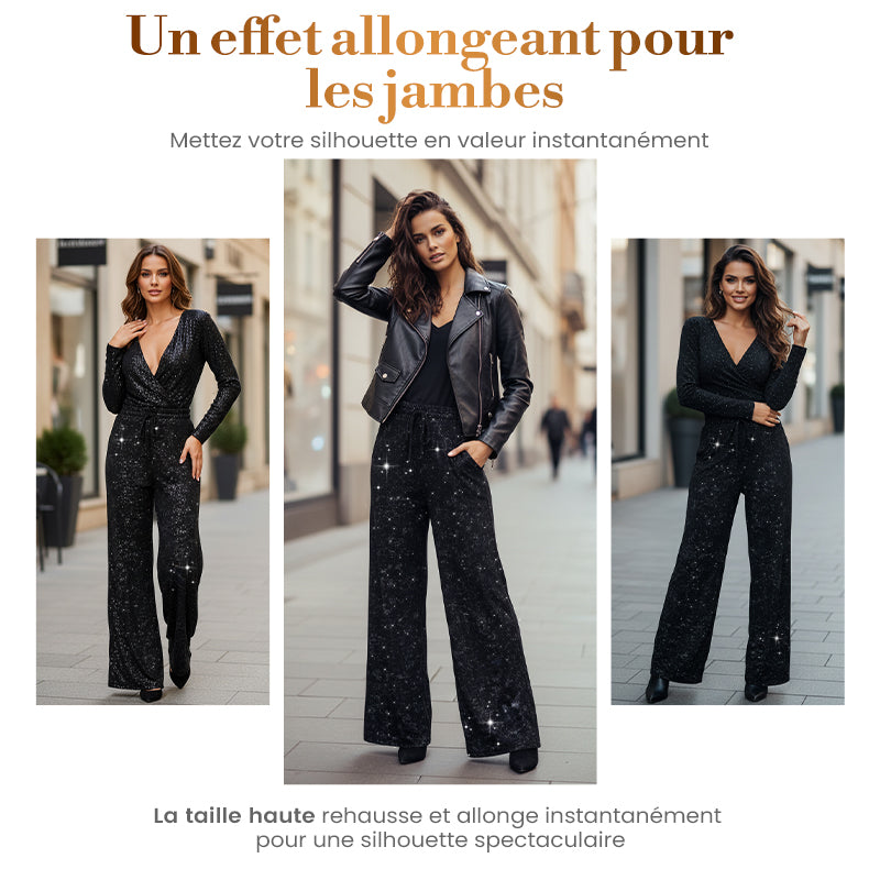 💖DERNIER JOUR DE SOLDES ! 60 % DE RÉDUCTION !🥰 Pantalon femme à sequins, jambes larges et taille élastiquée