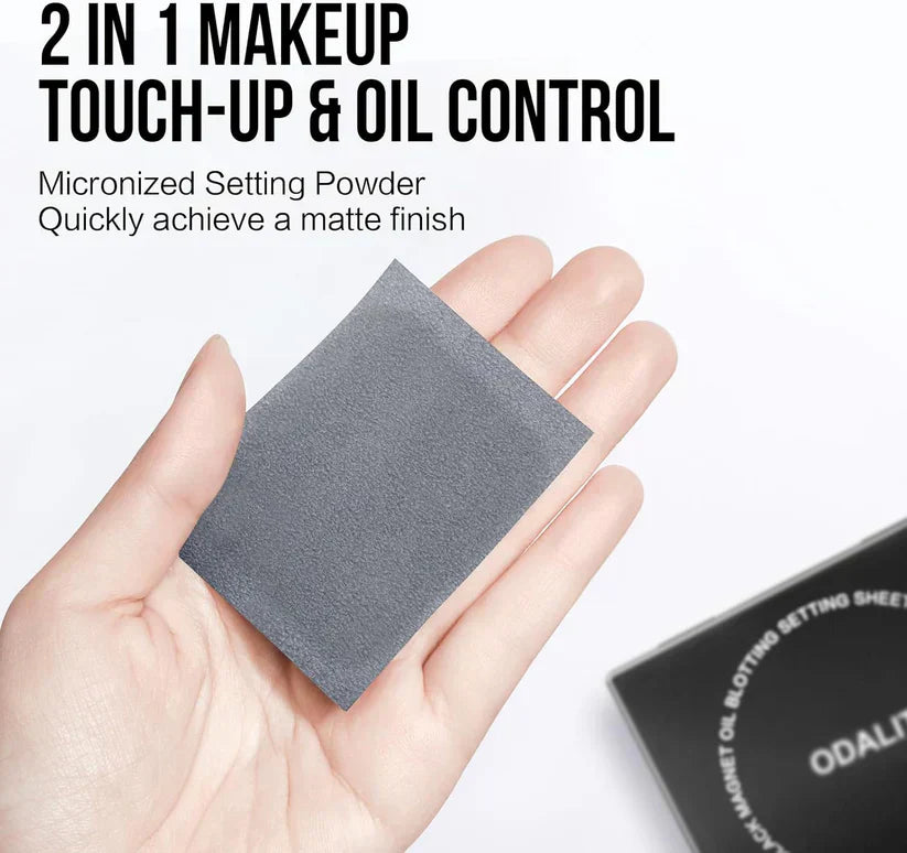✨️ACHETEZ 1 RECEVEZ 1 GRATUITEMENT✨️Papier matifiant magnétique noir avec poudre – Contrôle optimal du sébum – Fraîcheur garantie – 2 en 1
