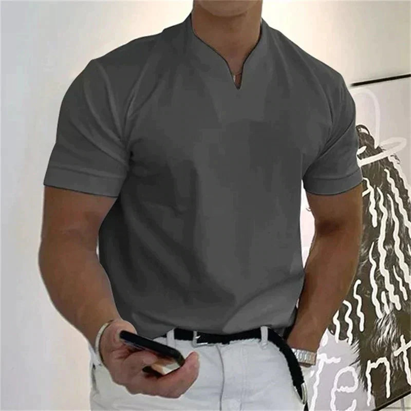 💎60% DE RÉDUCTION ! 💎 Chemise de Sport à Manches Courtes pour Hommes – Col en V, Confortable & Disponible jusqu'au 5XL 👕✨