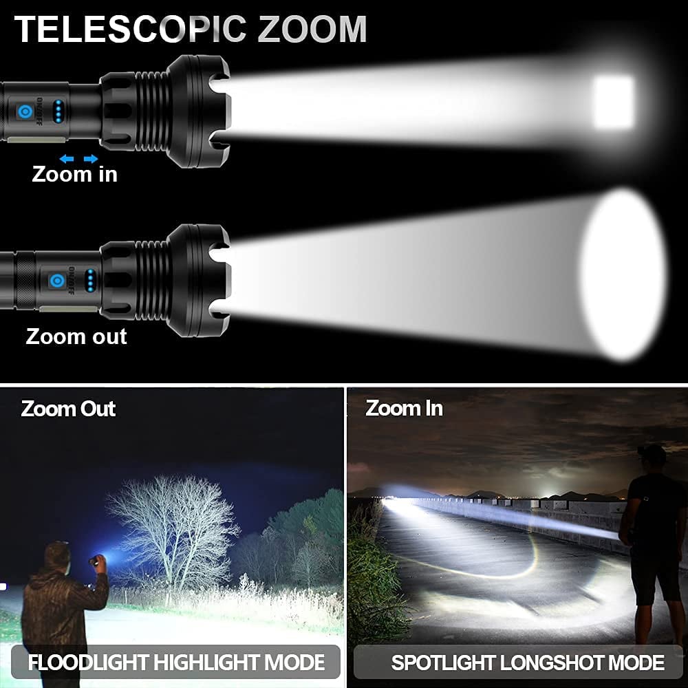 🔦 60 % DE RÉDUCTION ! 🎉 Lampe torche rechargeable 90 000 lumens – Puissance extrême, étanche et longue autonomie 📦
