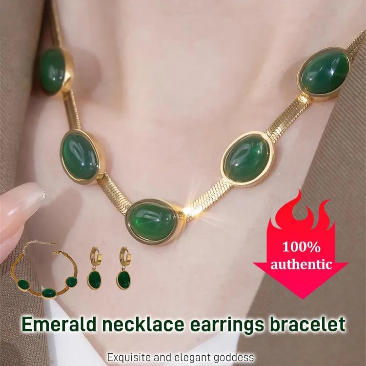 📿50 % de réduction💍Collier Emeraude Boucles d'oreilles Bracelet