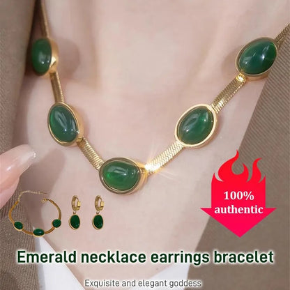 📿50 % de réduction💍Collier Emeraude Boucles d'oreilles Bracelet