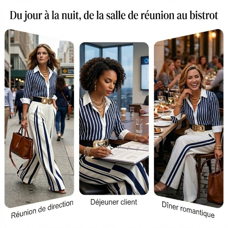 🎁Nouveautés à -60%💥Ensemble chemise rayée et pantalon large – confortable et élégant au quotidien