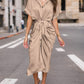 🔥Robe chemise boutonnée en satin pour femme