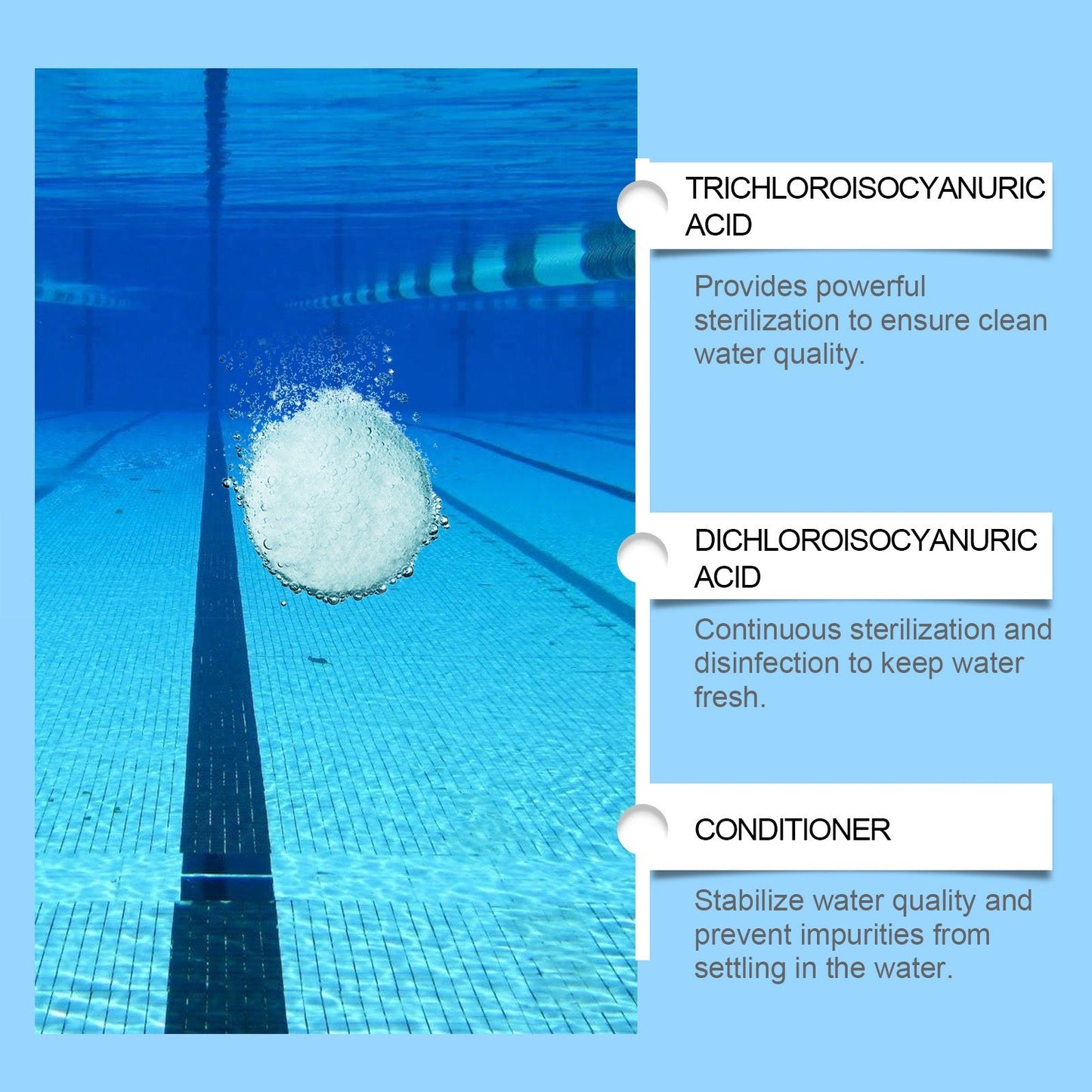 🏊‍♂️ Pastilles nettoyantes pour piscine pour une eau cristalline – Déposez, dissolvez, plongez ! 🌊✨