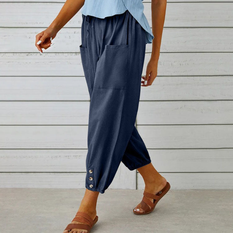 💓60 % DE RÉDUCTION !💞 Pantalon large à jambes droites pour femme – Coton et lin respirants, coupe flatteuse et poches pratiques 👖